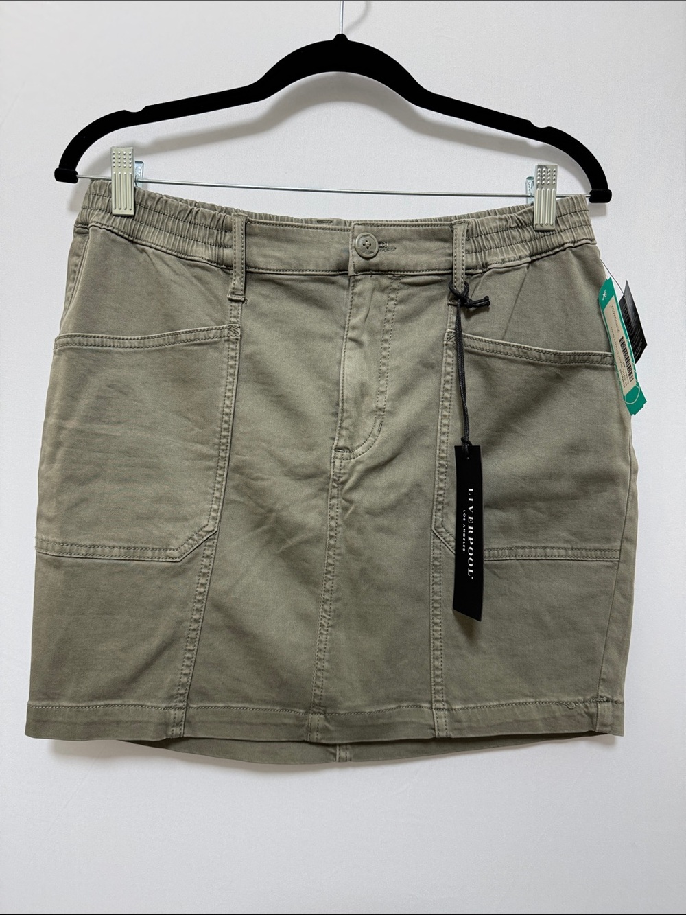 Liverpool Olive Elastic Waist Utility Skirt